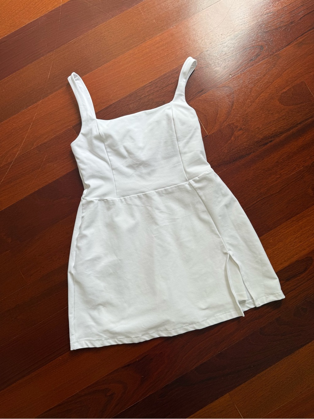 Beyond Yoga White Square-Neck Mini Dress with Side Slit